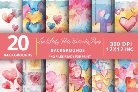 Download Love Sticky Notes Digital Paper Bundle - Digital paper Collection