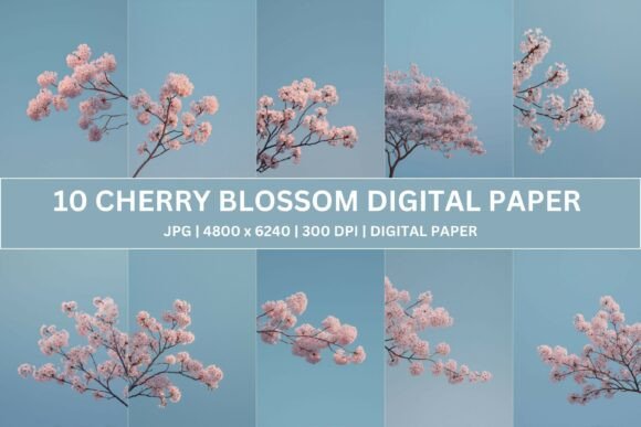 Download Serene Azure Sakura Digital Paper - Digital paper Collection