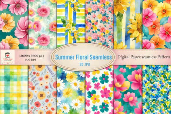 Download Summer Floral Seamless Digital Papers - Digital paper Collection