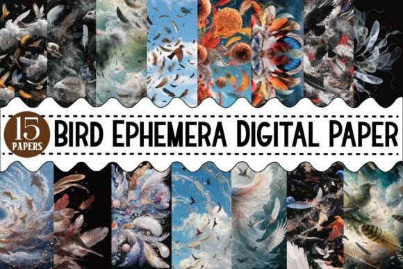 Download Bird Ephemera Digital Paper - Digital paper Collection
