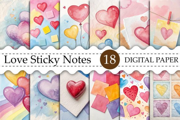 Download Love Sticky Notes Digital Paper Bundle - Digital paper Collection