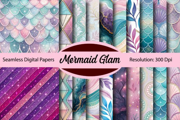 Download Mermaid Glam Seamless Digital Paper - Digital paper Collection