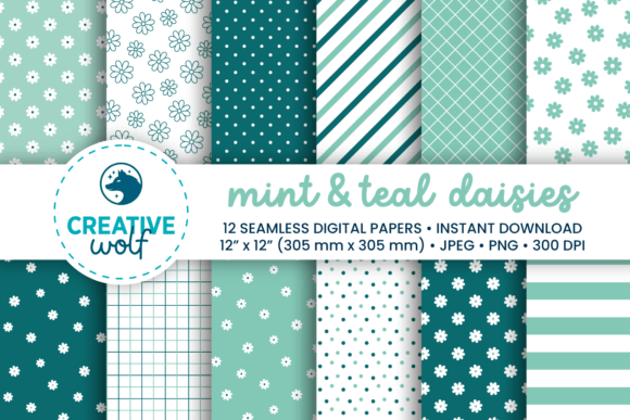 Download Mint and Teal Daisies Digital Paper Pack - Digital paper Collection
