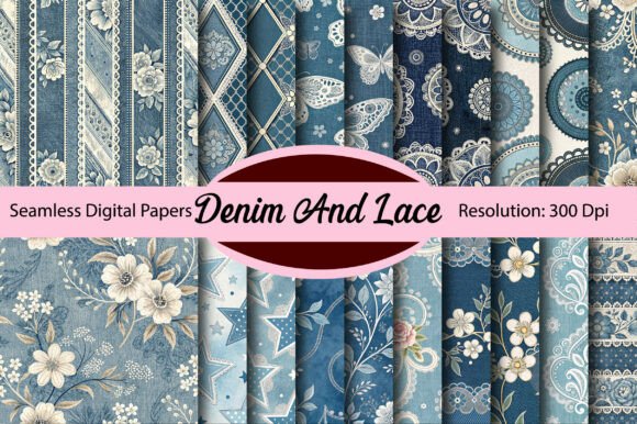 Download Denim and Lace Seamless Digital Paper - Digital paper Collection