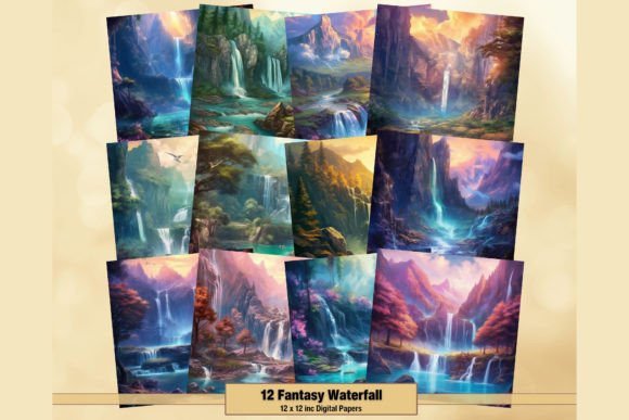 Download Fantasy Waterfall Nature Digital Papers - Digital paper Collection