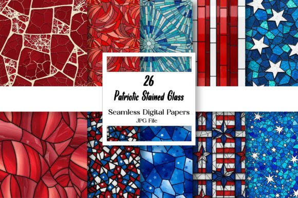 Download Patriotic Stained Glass Digital Paper - Digital paper Collection