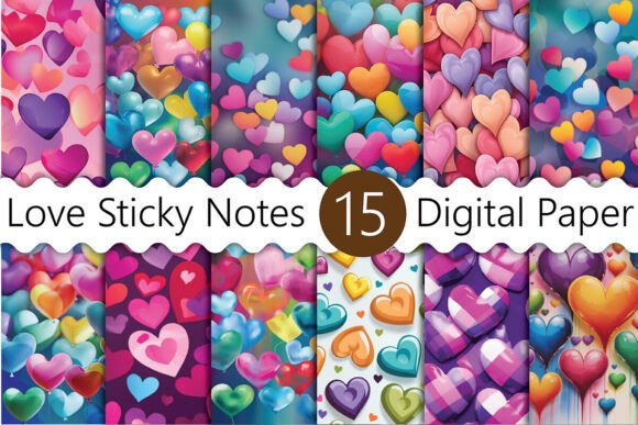 Download Love Sticky Notes Digital Paper Bundle - Digital paper Collection