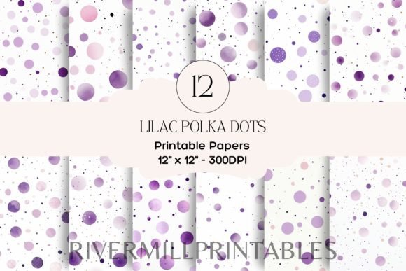 Download 12 Lilac Polka Dots Digital Papers - Digital paper Collection
